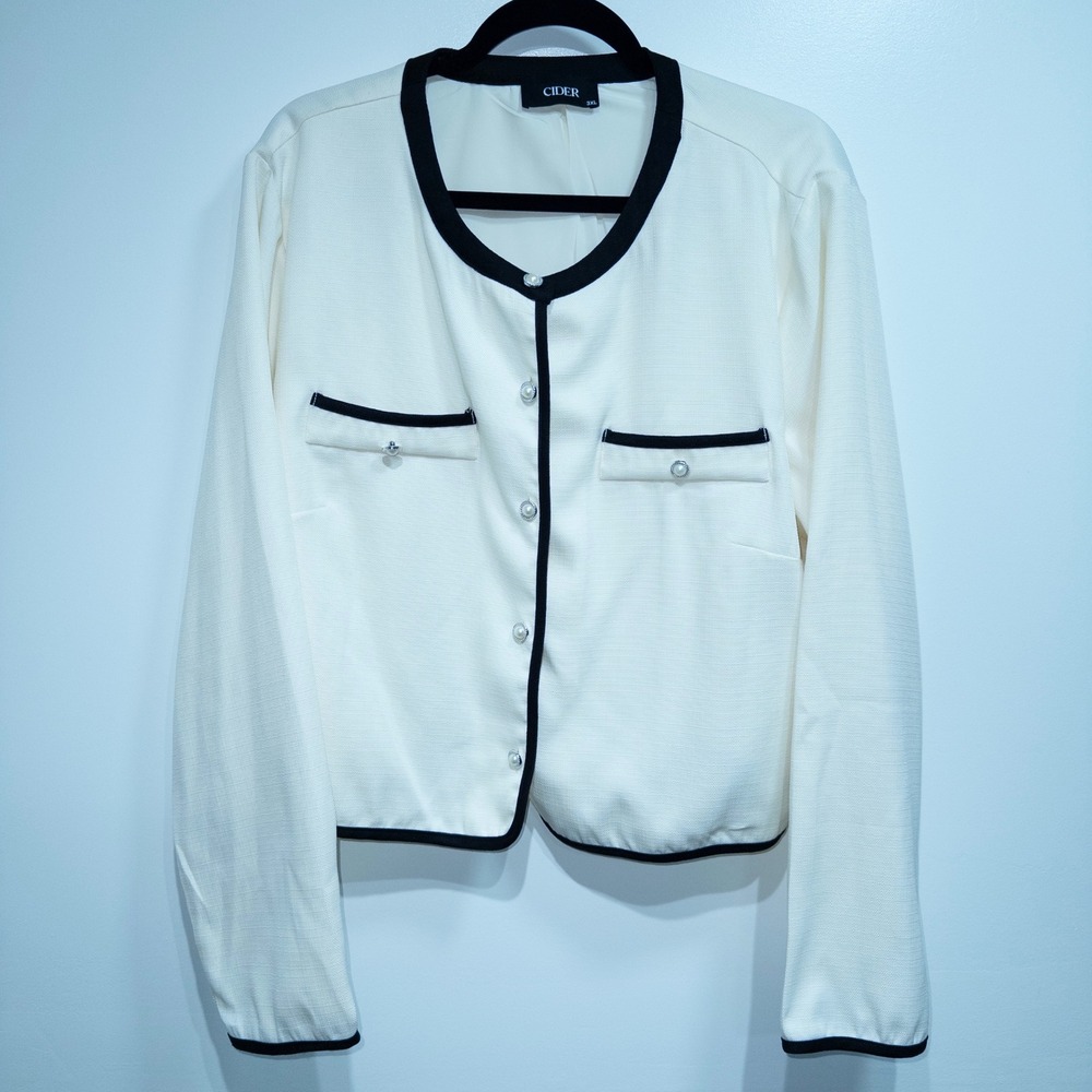 New‎ Cider White Contrasting Binding Jeweled Button Jacket Size 3XL